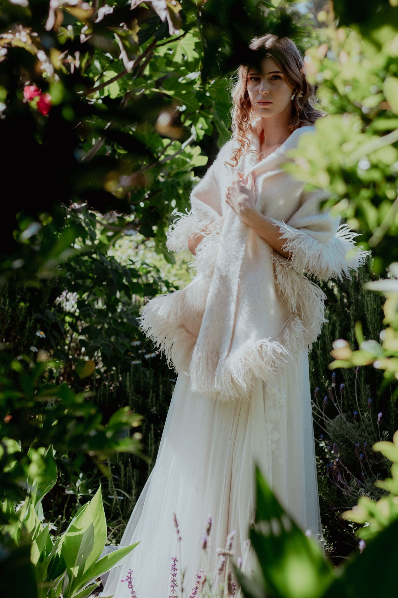 Sky Ostrich Feather Shawl